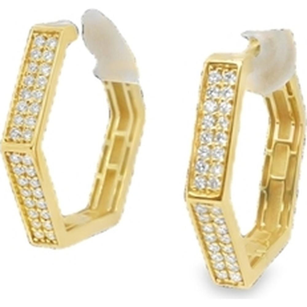 18K Yellow Gold Geometric Huggie Earrings with Pavé Round Diamonds by Afarin