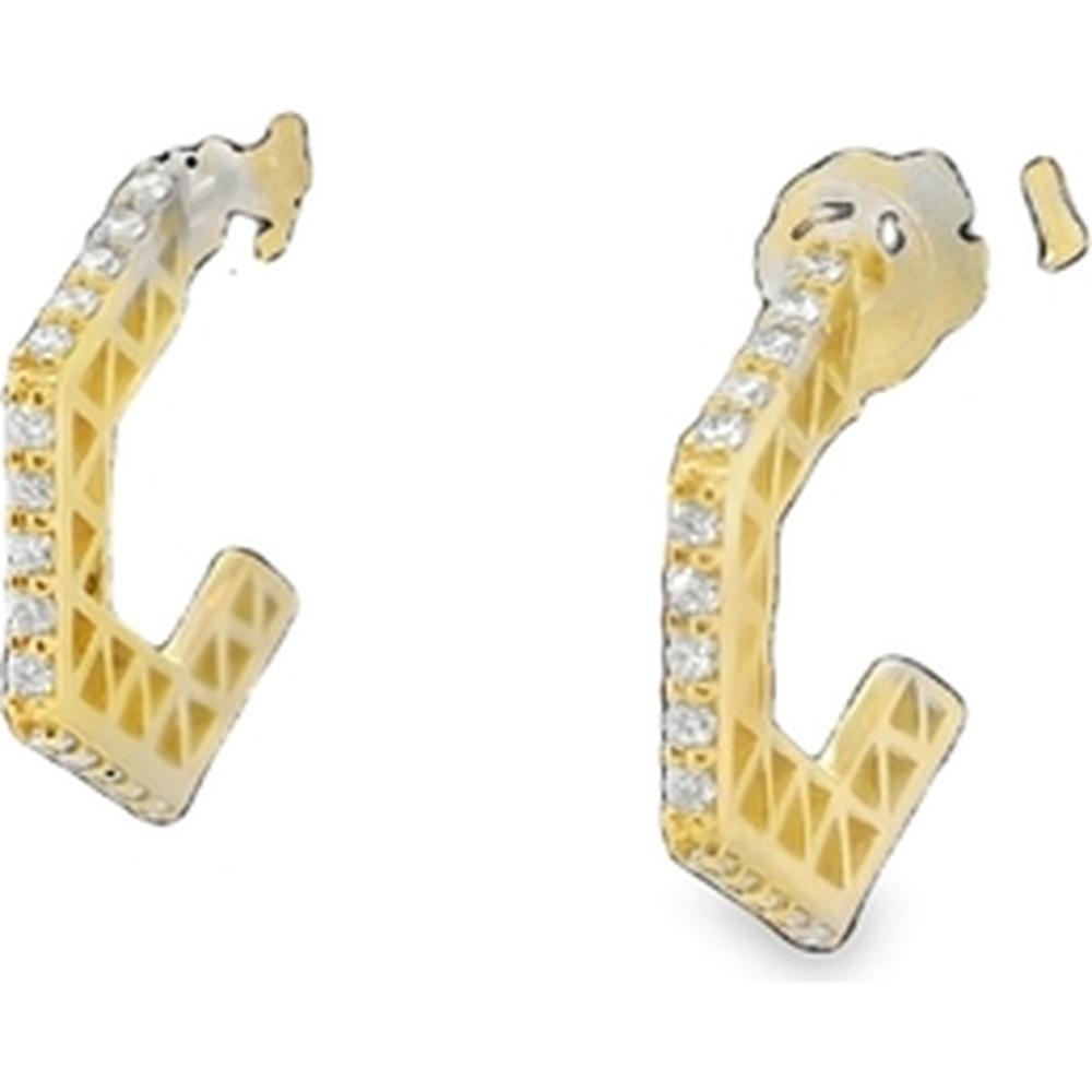 18K Yellow Gold Geometric Huggie Earrings with Round Diamonds by Afarin