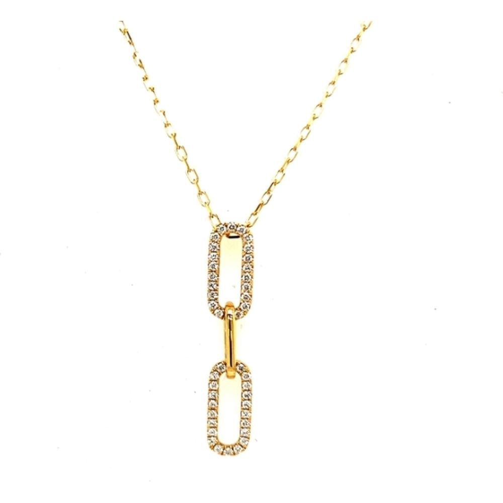 18K Yellow Gold Geometric Link Diamond Pendant Necklace by Afarin