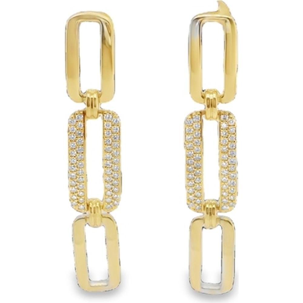18K Yellow Gold Geometric Link Drop Earrings with Pavé Diamonds by Afarin