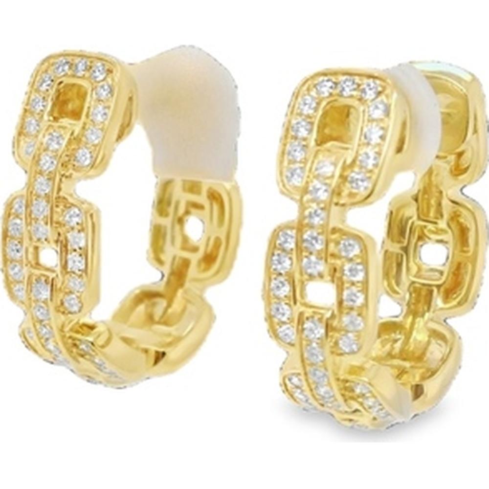 18K Yellow Gold Geometric Link Huggie Earrings with Pavé Diamonds by Afarin