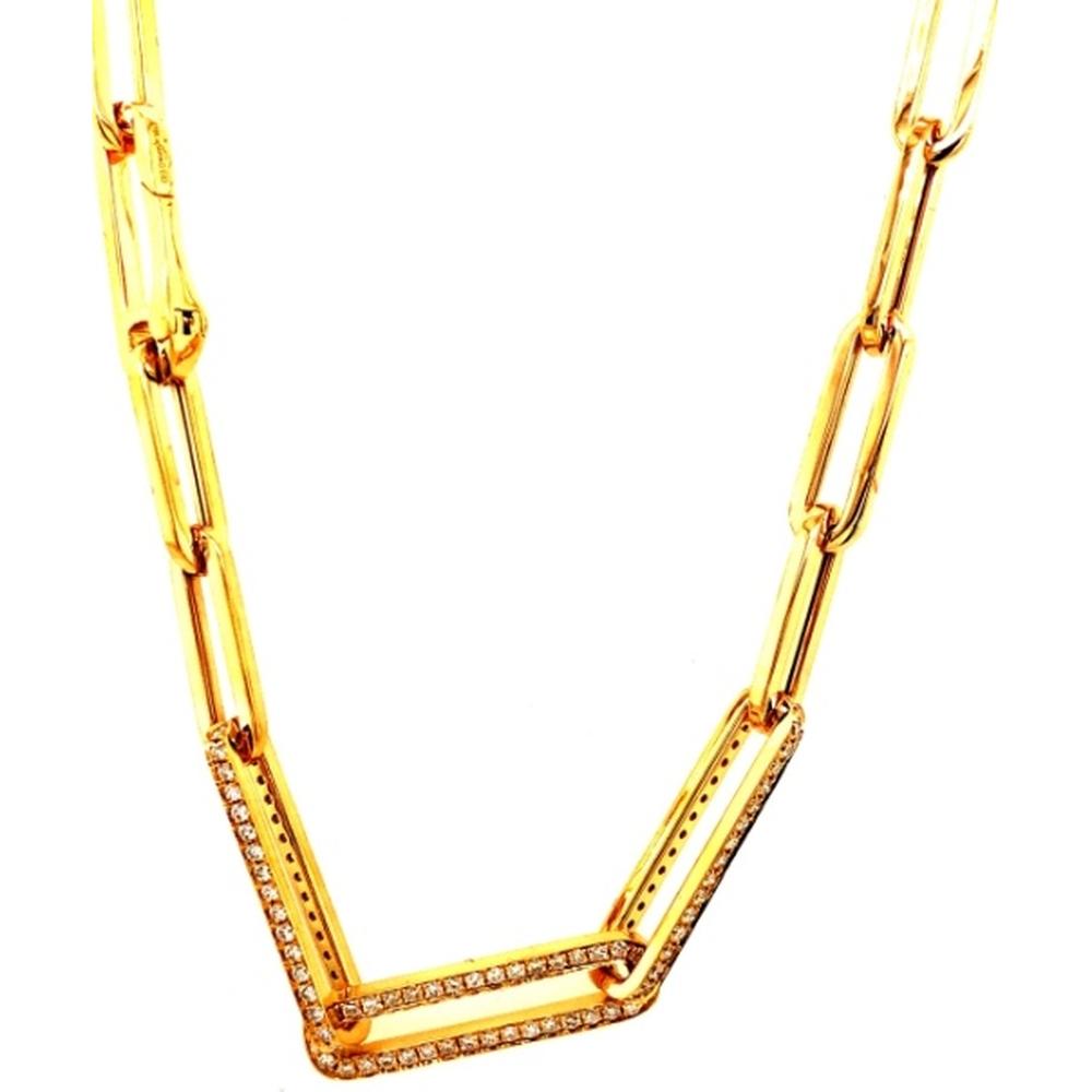 18K Yellow Gold Geometric Link Necklace with Diamond Accents by Afarin
