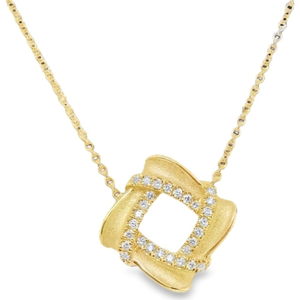 18K Yellow Gold Geometric Open-Center Pendant Necklace with Round Diamond Accents by Afarin