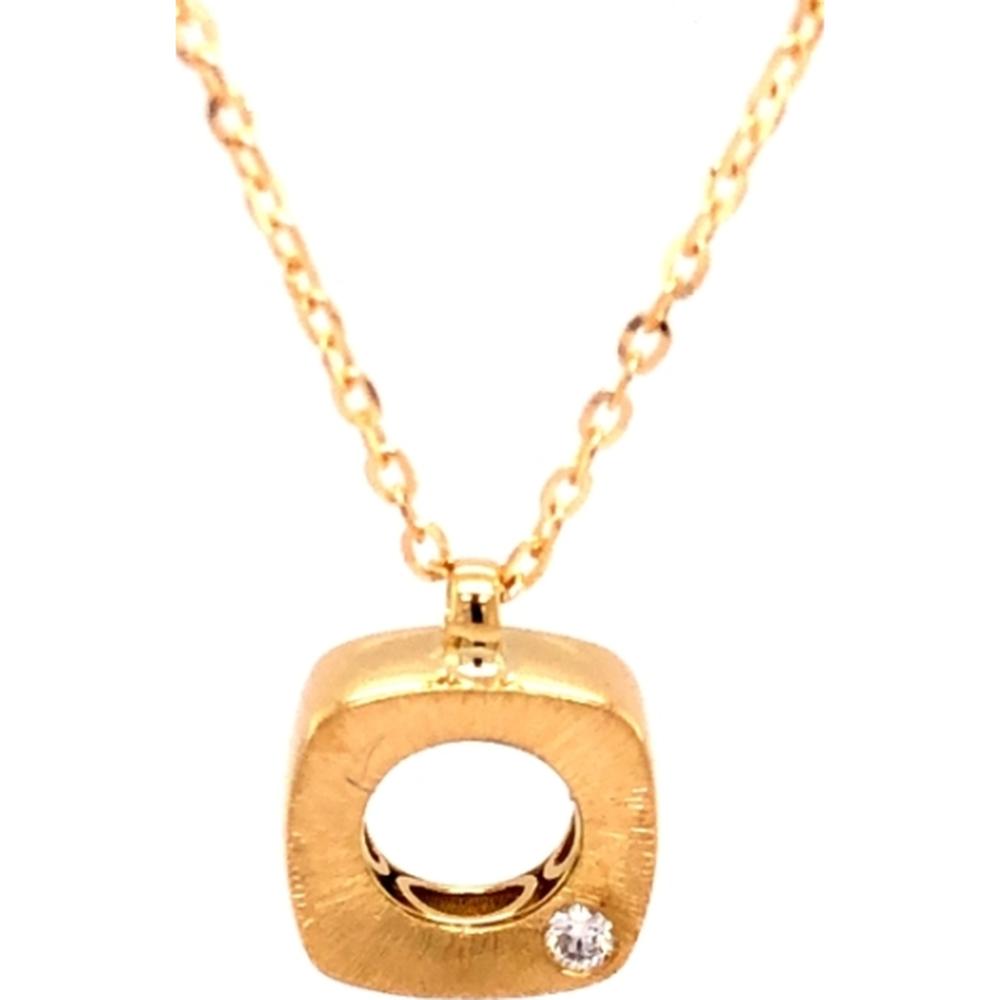 18K Yellow Gold Geometric Open Circle Pendant Necklace with Diamond Accent by Afarin