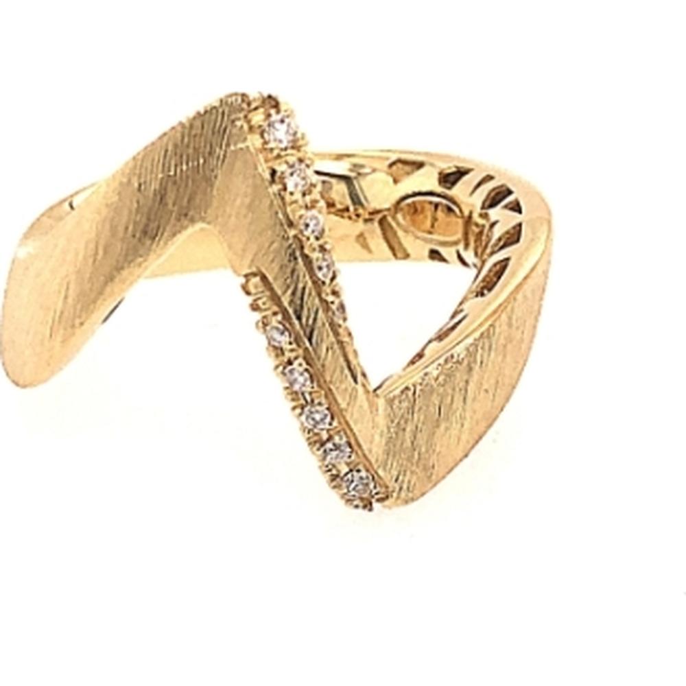 18K Yellow Gold Geometric Open Diamond Ring with Brushed Finish by Afarin