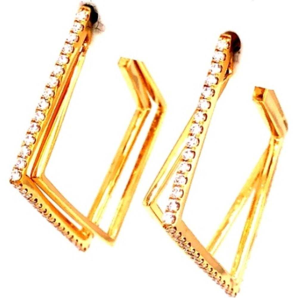 18K Yellow Gold Geometric Open Hoop Earrings with Diamond Accents by Afarin