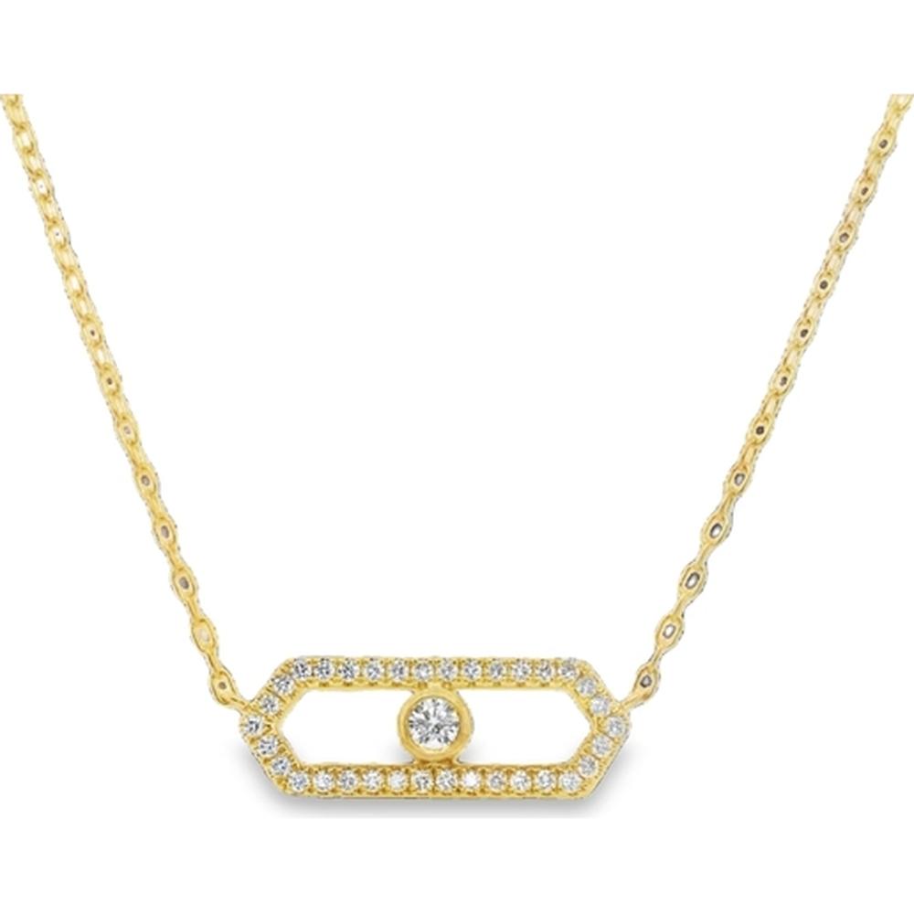 18K Yellow Gold Geometric Open Motif Necklace with Diamond Accents and Center Round Diamond by Afarin