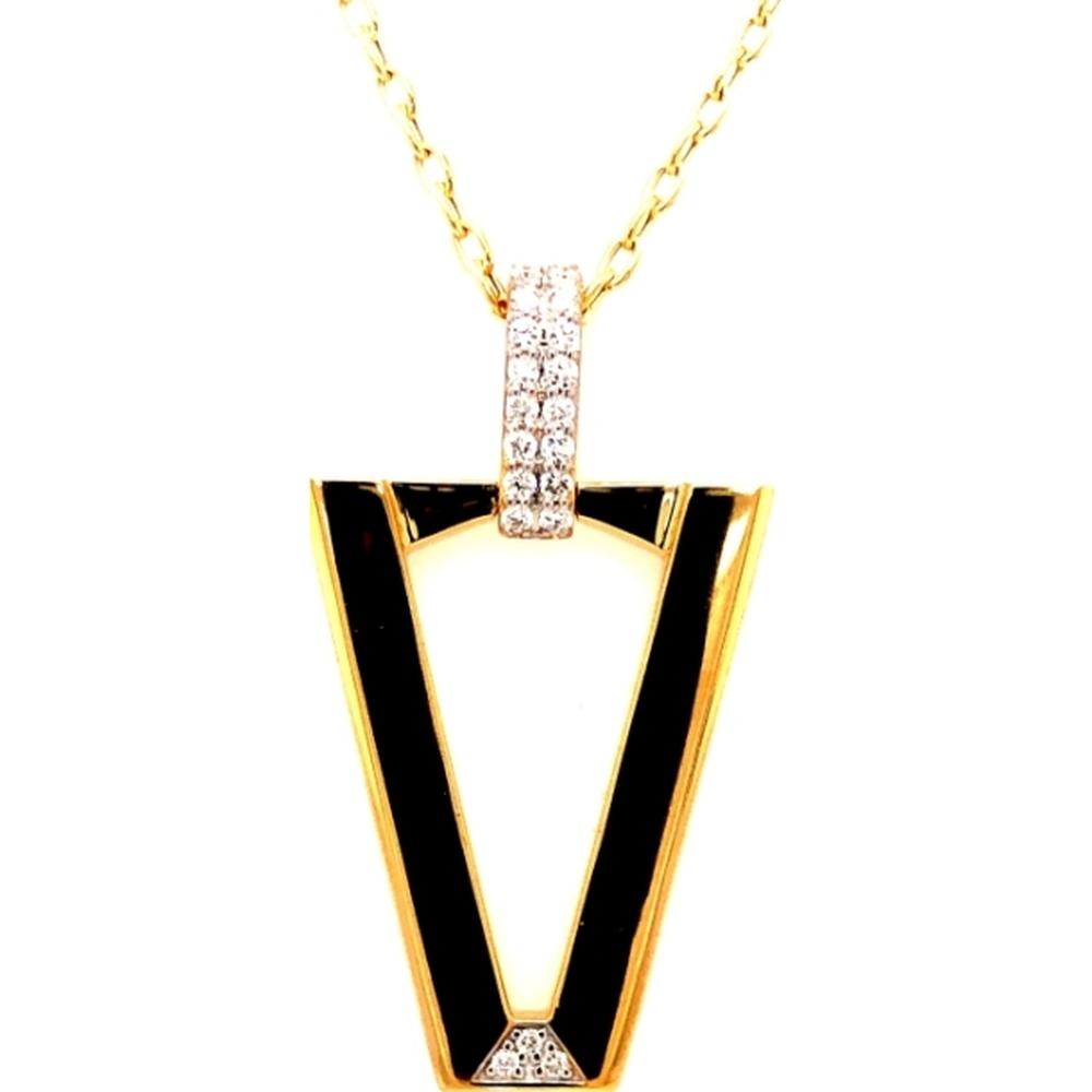 18K Yellow Gold Geometric Open Pendant with Diamond Accents by Afarin