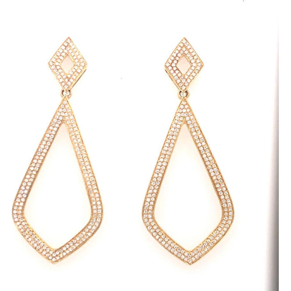 18K Yellow Gold Geometric Open Teardrop Drop Earrings with Diamond Accents by Afarin