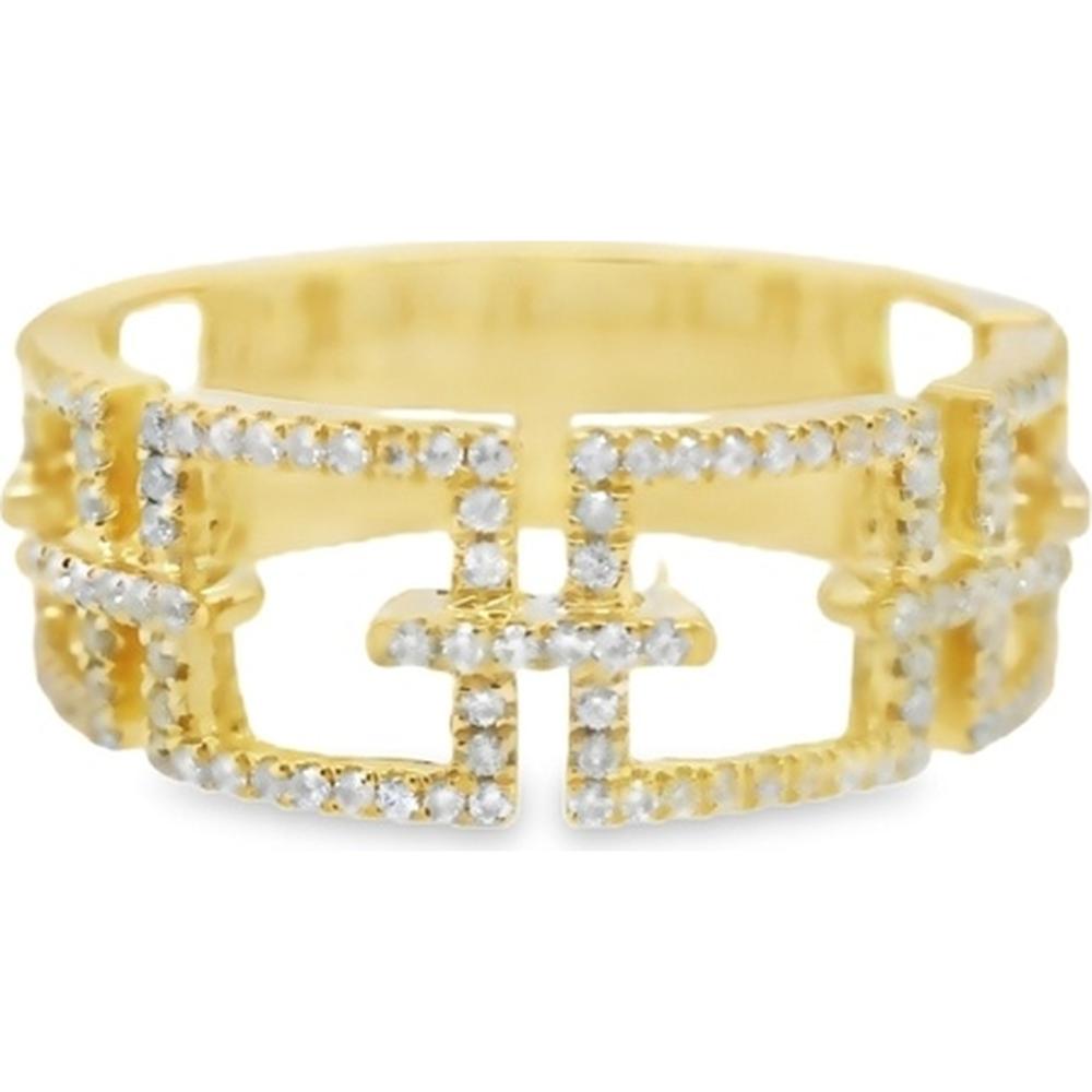 18K Yellow Gold Geometric Openwork Diamond Ring by Afarin