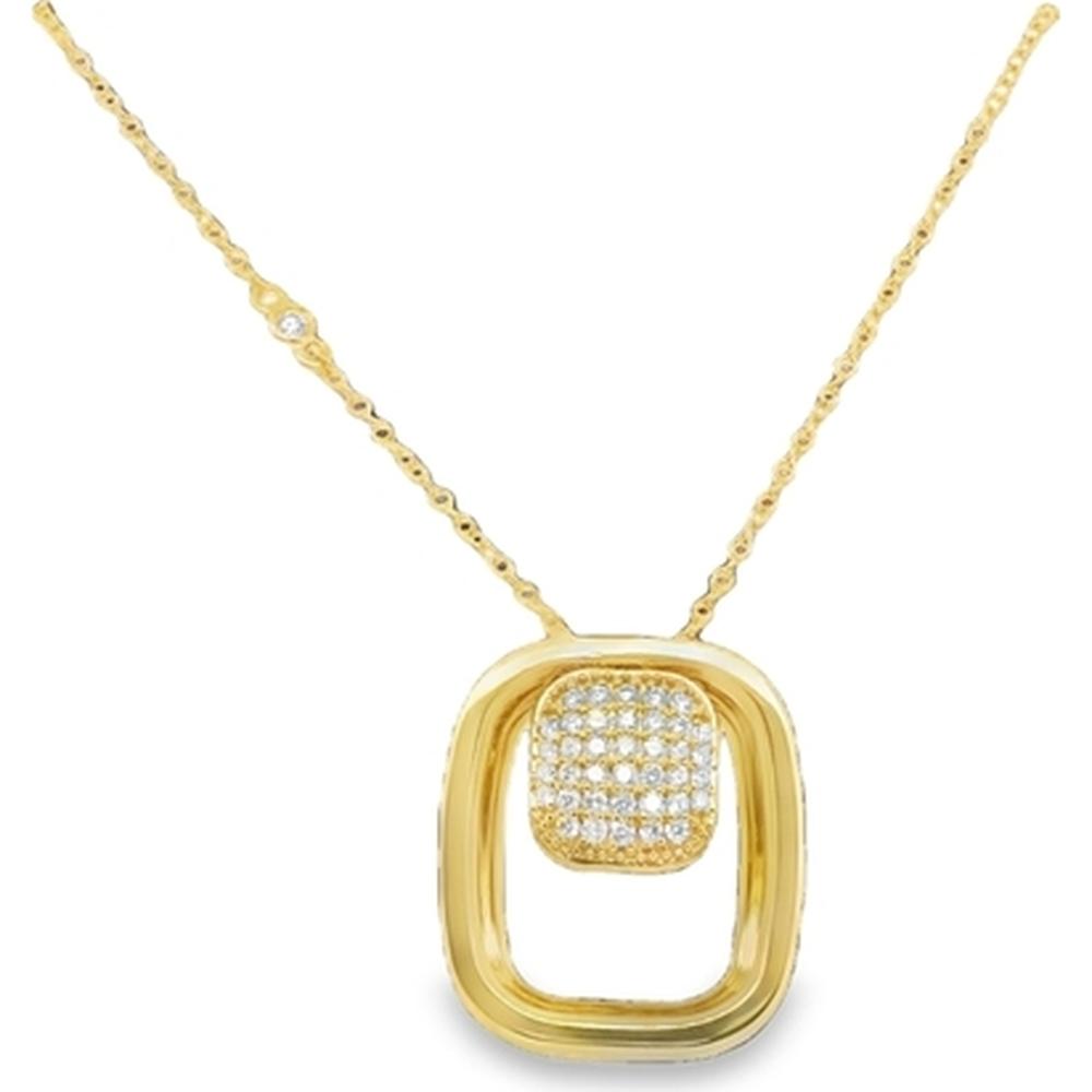 18K Yellow Gold Geometric Pendant Necklace with Pavé Set Round Diamonds by Afarin