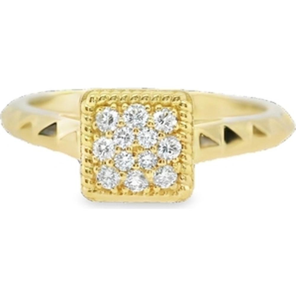 18K Yellow Gold Geometric Ring with Round Diamond Cluster by Afarin