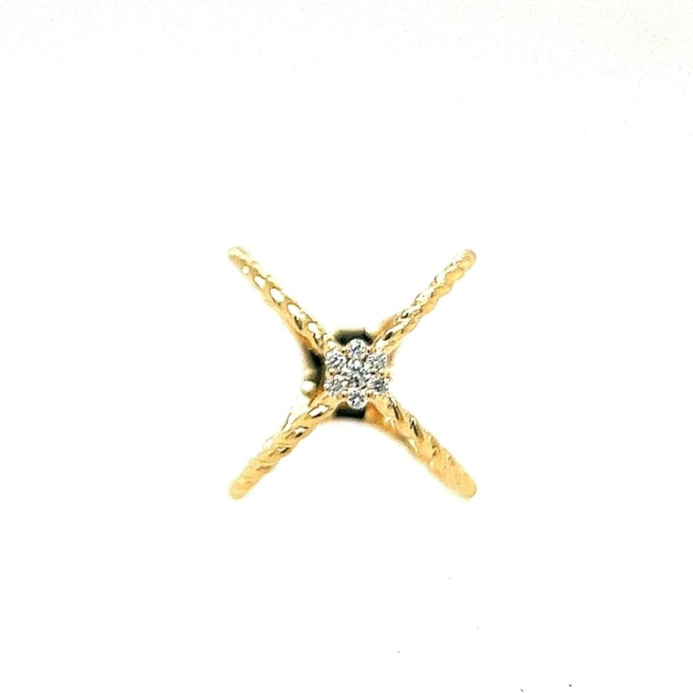 18K Yellow Gold Geometric Ring with Round Diamond Cluster Center by Afarin