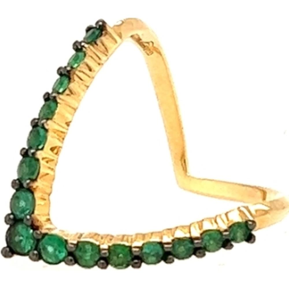 18K Yellow Gold Geometric Ring with Round Emeralds by Afarin