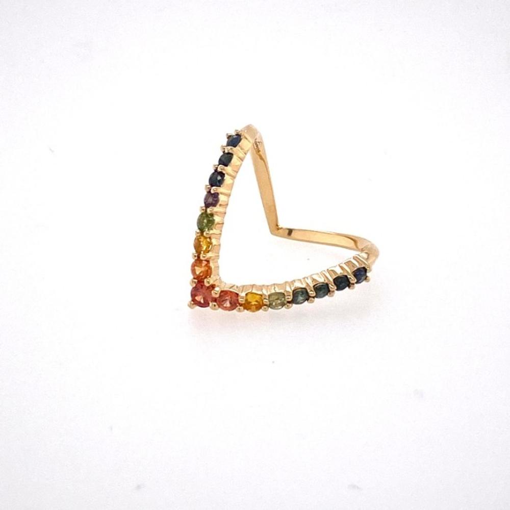 18K Yellow Gold Geometric Ring with Round Multi Sapphires by Afarin