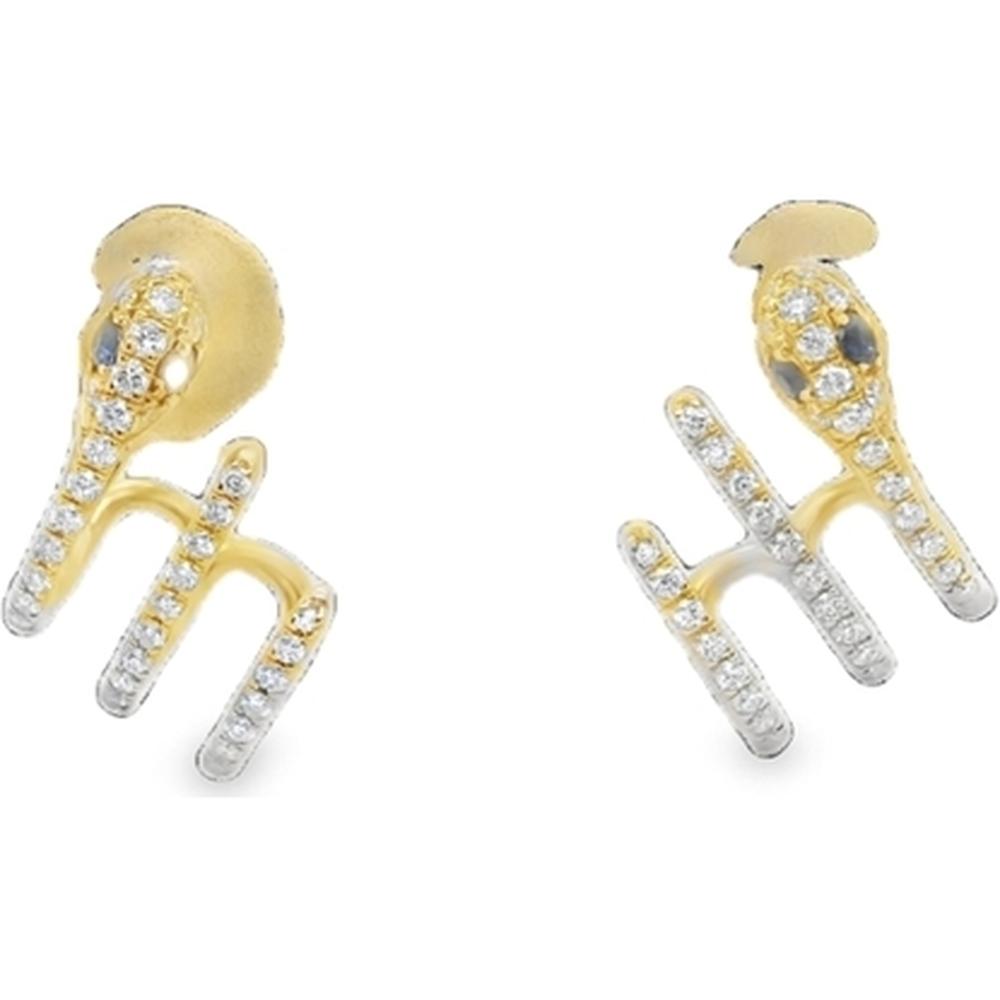 18K Yellow Gold Geometric Stud Earrings with Diamonds and Blue Sapphires by Afarin