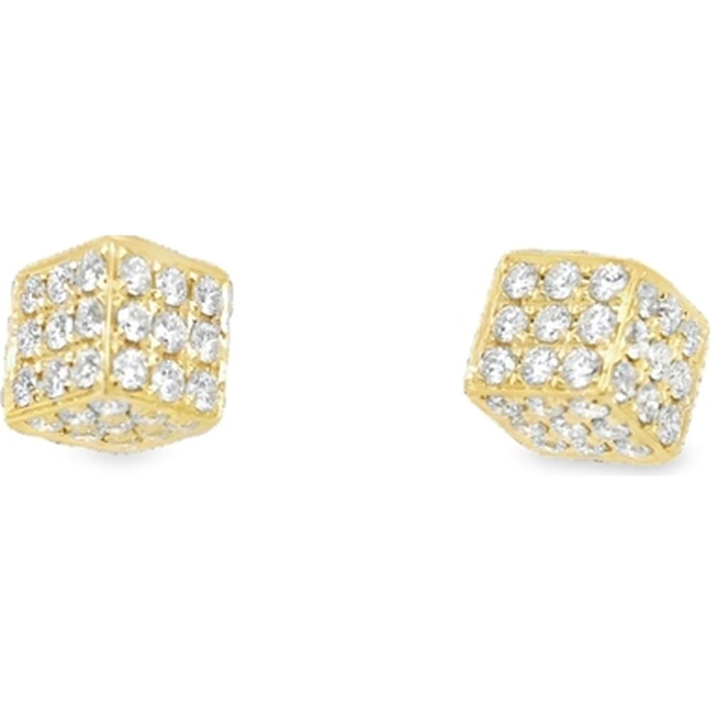 18K Yellow Gold Geometric Stud Earrings with Pavé Set Round Diamonds by Afarin