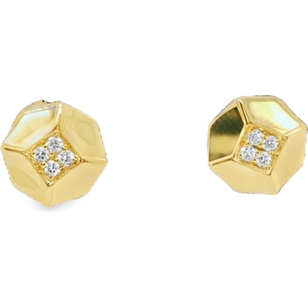 18K Yellow Gold Geometric Stud Earrings with Round Diamond Cluster Accents by Afarin