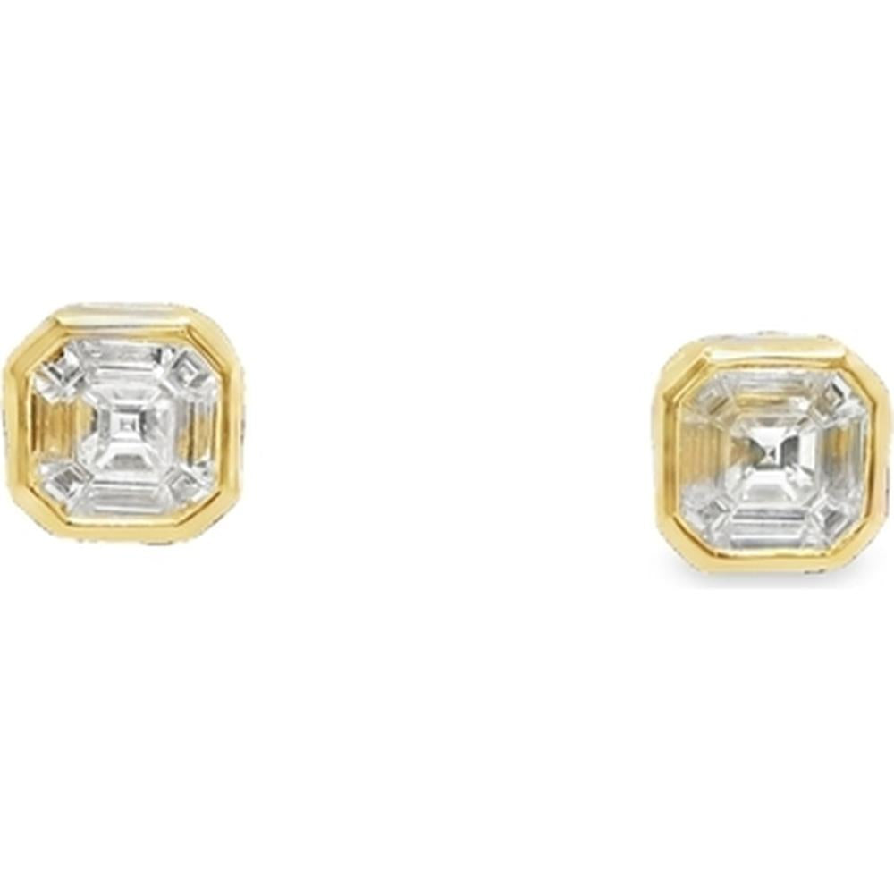 18K Yellow Gold Geometric Stud Earrings with Step-Cut Diamonds by Afarin