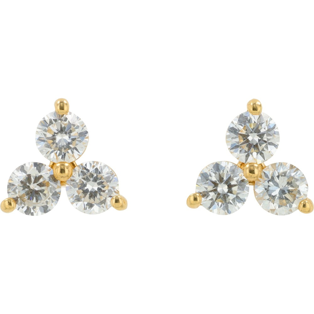 18K Yellow Gold Geometric Trio Stud Earrings with Lab-Grown Round Brilliant Diamonds - 1.00 Carat Total Diamond Weight