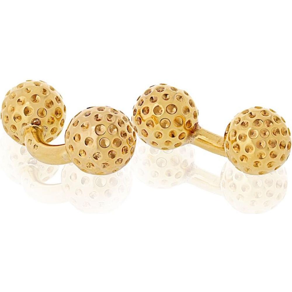 18K Yellow Gold Golf Ball Cuff Links Signed Hermès - Textured Designer Statement in Solid Gold