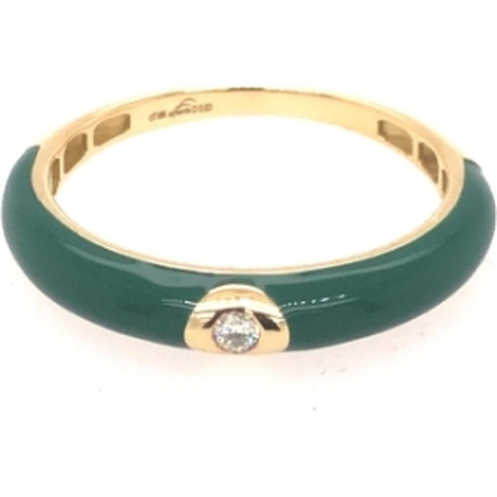 18K Yellow Gold Green Enamel Band Ring with Round Diamond Accent by Afarin