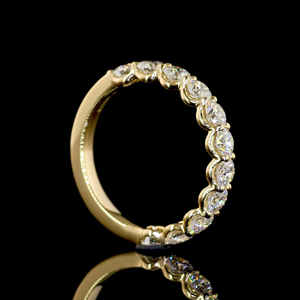 18K Yellow Gold Half Eternity Band with 11 Round Brilliant Cut Lab Diamonds - 1.10 Carat Total Diamond Weight - Covaloro Fine Jewelry
