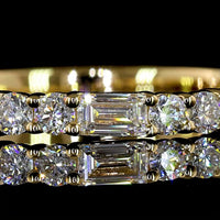 18K Yellow Gold Half Eternity Band with Alternating Baguette and Round Lab Diamonds - 0.77 Carats Total Diamond Weight (E-F Color, VS2 Clarity) - Covaloro Fine Jewelry