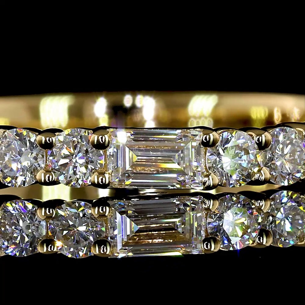 18K Yellow Gold Half Eternity Band with Alternating Baguette and Round Lab Diamonds - 0.77 Carats Total Diamond Weight (E-F Color, VS2 Clarity) - Covaloro Fine Jewelry