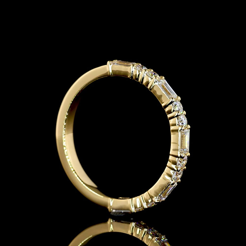18K Yellow Gold Half Eternity Band with Alternating Baguette and Round Lab Diamonds - 0.77 Carats Total Diamond Weight (E-F Color, VS2 Clarity) - Covaloro Fine Jewelry