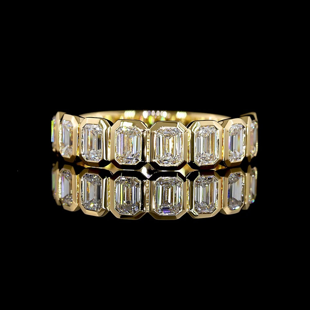 18K Yellow Gold Half Eternity Band with Bezel Set Emerald Cut Lab Diamonds - 1.34 Carat Total Diamond Weight - Covaloro Fine Jewelry