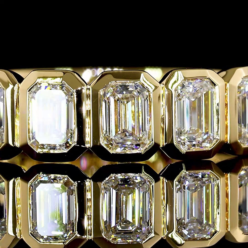 18K Yellow Gold Half Eternity Band with Bezel Set Emerald Cut Lab Diamonds - 1.34 Carat Total Diamond Weight - Covaloro Fine Jewelry