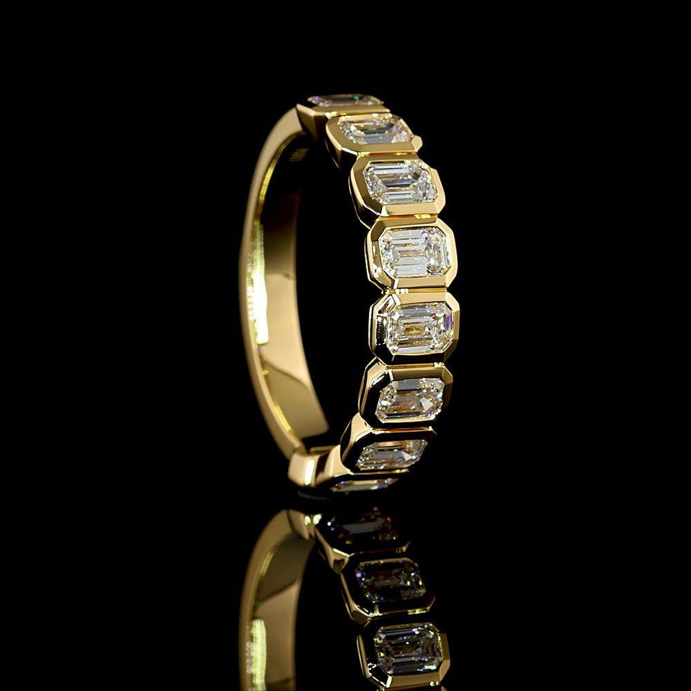 18K Yellow Gold Half Eternity Band with Bezel Set Emerald Cut Lab Diamonds - 1.34 Carat Total Diamond Weight - Covaloro Fine Jewelry