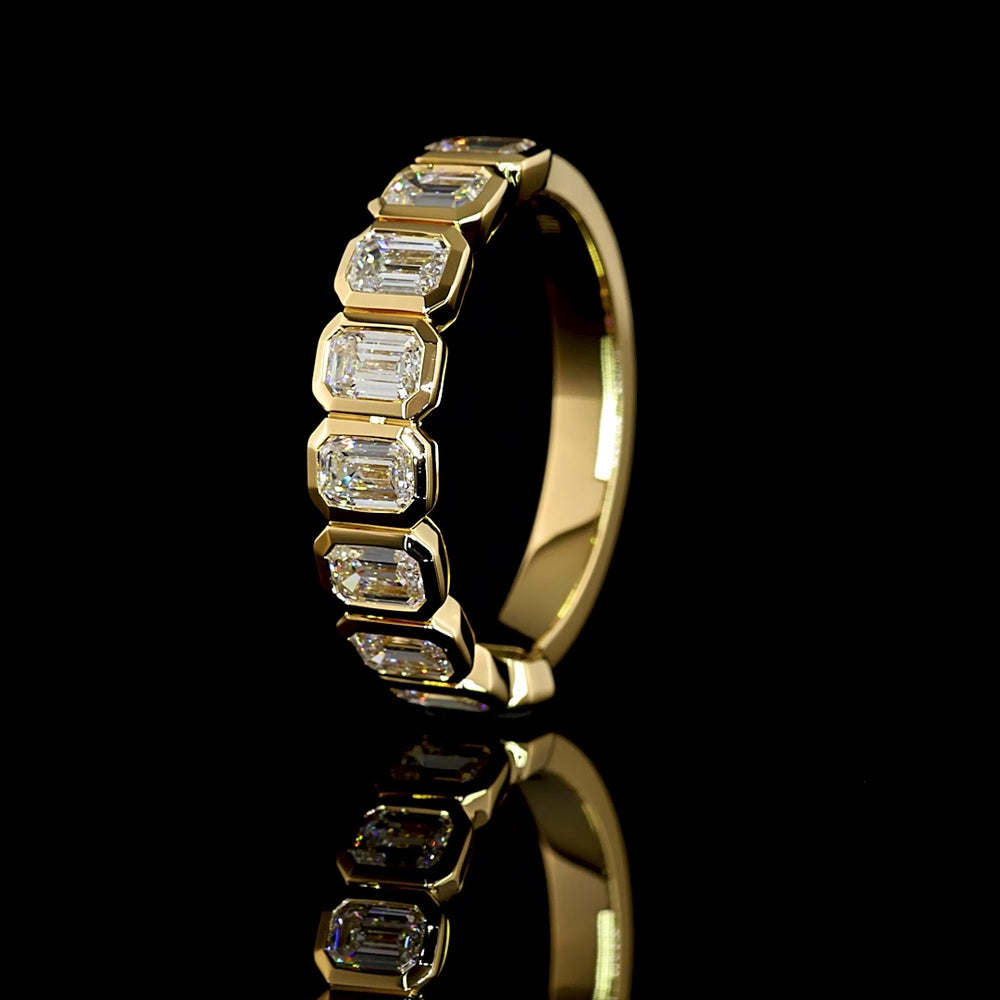 18K Yellow Gold Half Eternity Band with Bezel Set Emerald Cut Lab Diamonds - 1.34 Carat Total Diamond Weight - Covaloro Fine Jewelry