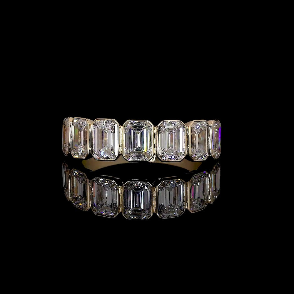 18K Yellow Gold Half Eternity Band with Bezel Set Emerald Cut Lab Diamonds - 2.17 Carat Total Diamond Weight, E-F VS1 - Covaloro Fine Jewelry