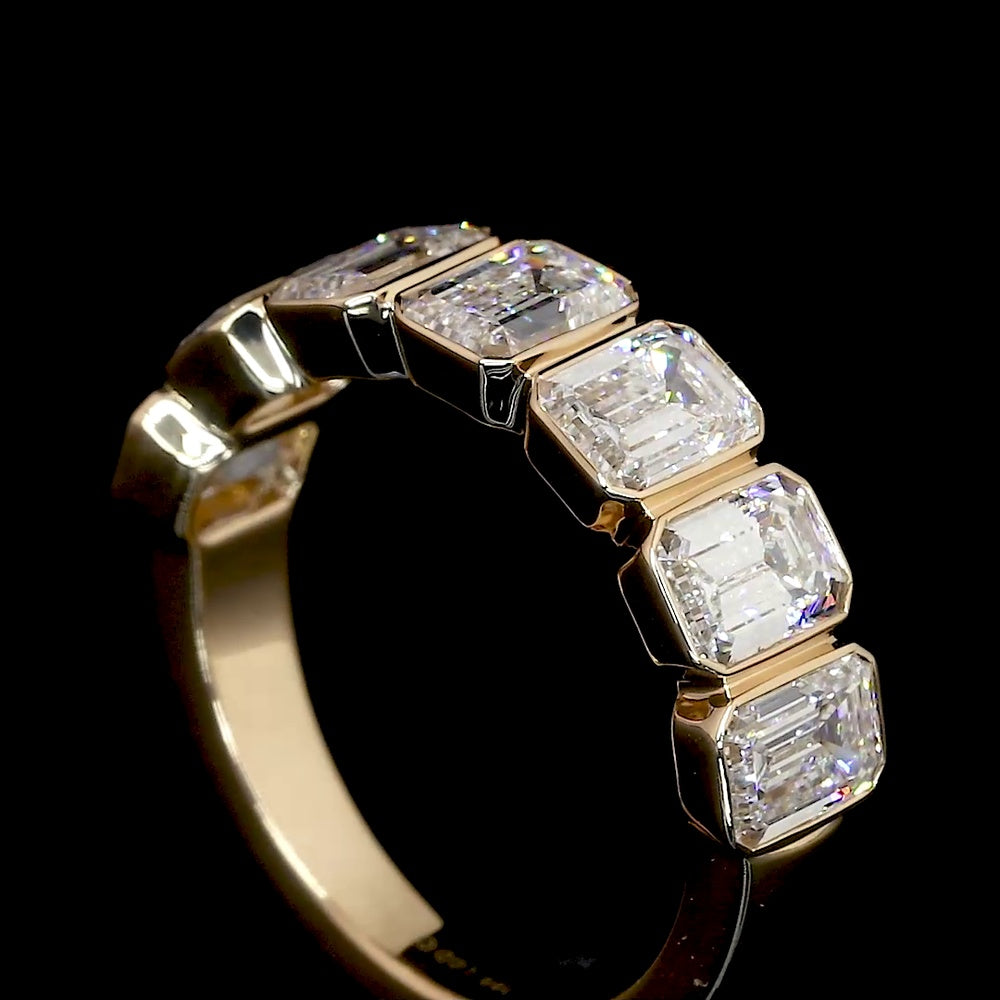 18K Yellow Gold Half Eternity Band with Bezel Set Emerald Cut Lab Diamonds - 2.17 Carat Total Diamond Weight, E-F VS1 - Covaloro Fine Jewelry