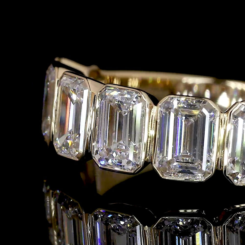 18K Yellow Gold Half Eternity Band with Bezel Set Emerald Cut Lab Diamonds - 2.17 Carat Total Diamond Weight, E-F VS1 - Covaloro Fine Jewelry