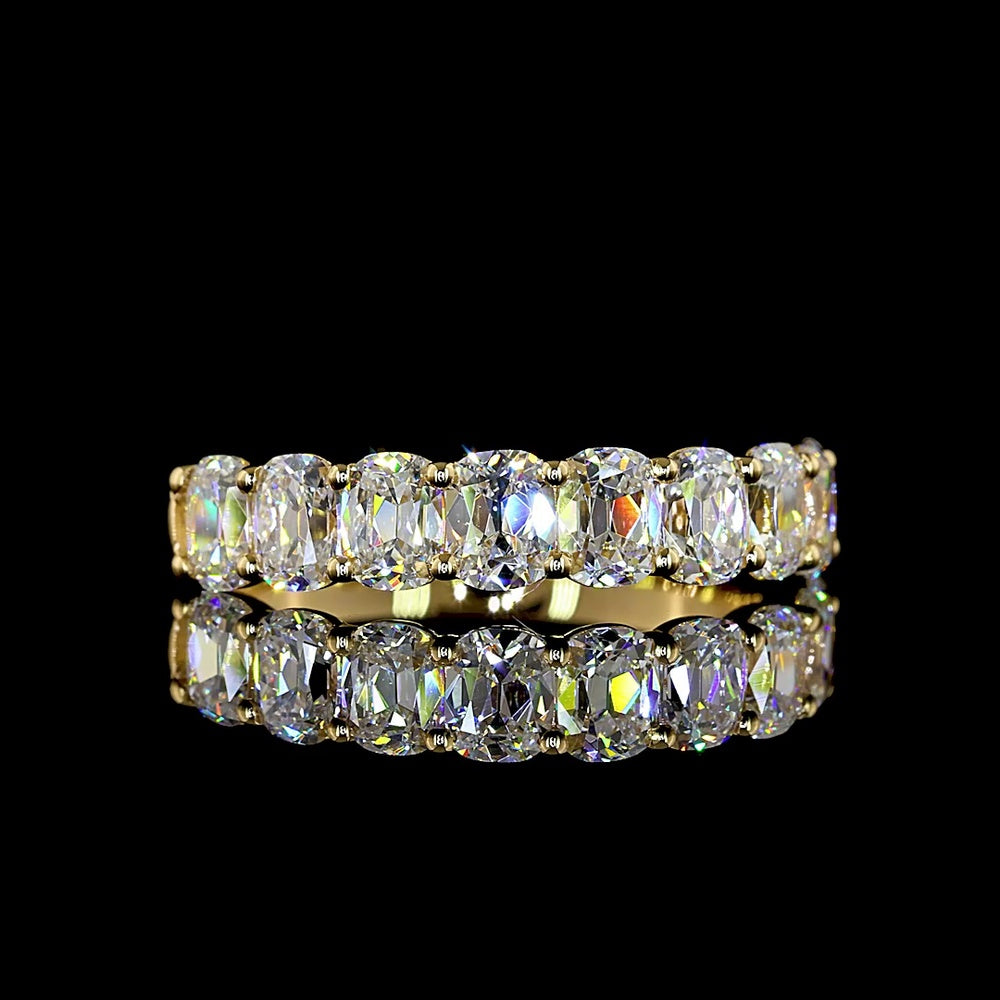18K Yellow Gold Half Eternity Band with North-South Prong Set Antique Cushion Cut Lab Diamonds - 1.41 Carats Total Diamond Weight - Covaloro Fine Jewelry