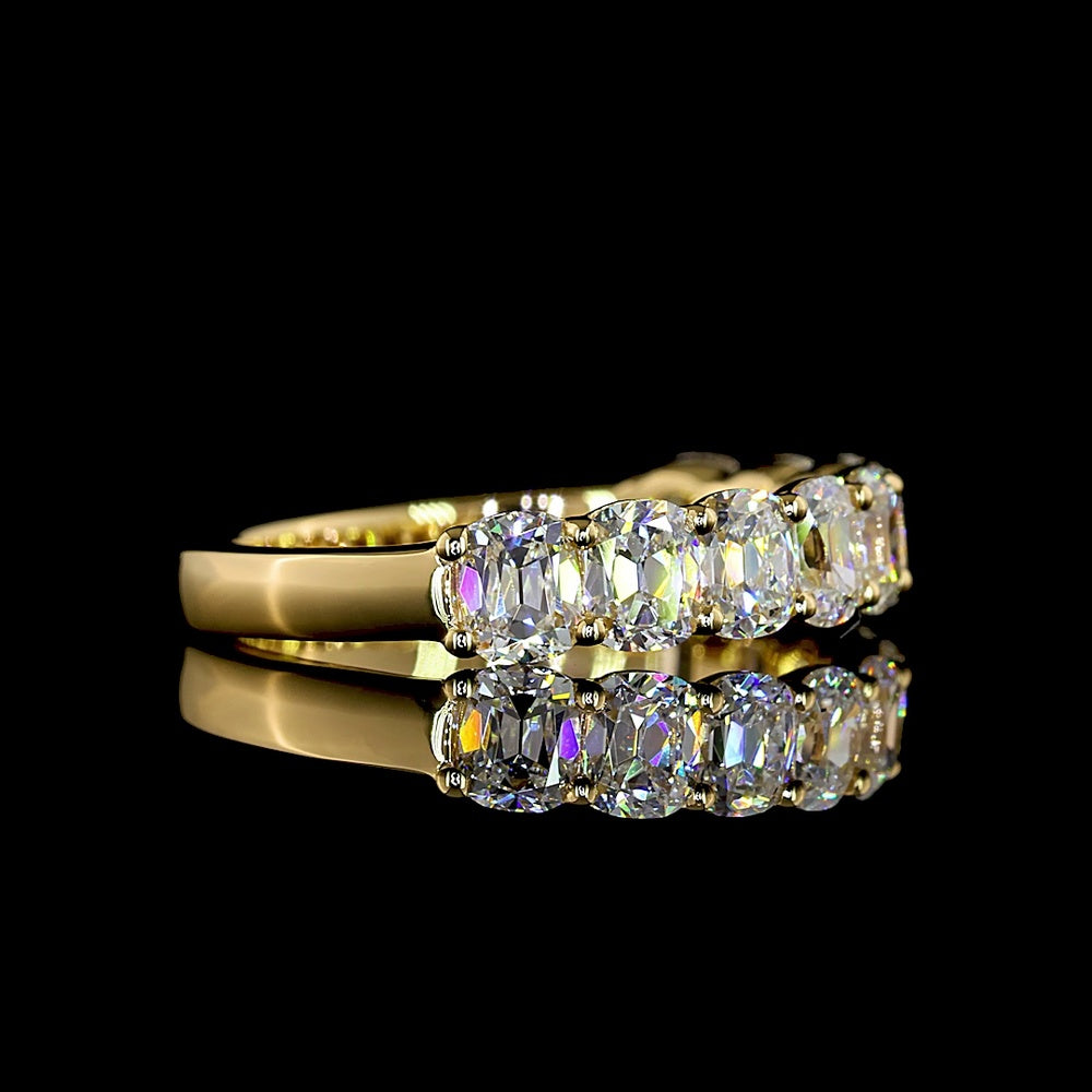 18K Yellow Gold Half Eternity Band with North-South Prong Set Antique Cushion Cut Lab Diamonds - 1.41 Carats Total Diamond Weight - Covaloro Fine Jewelry