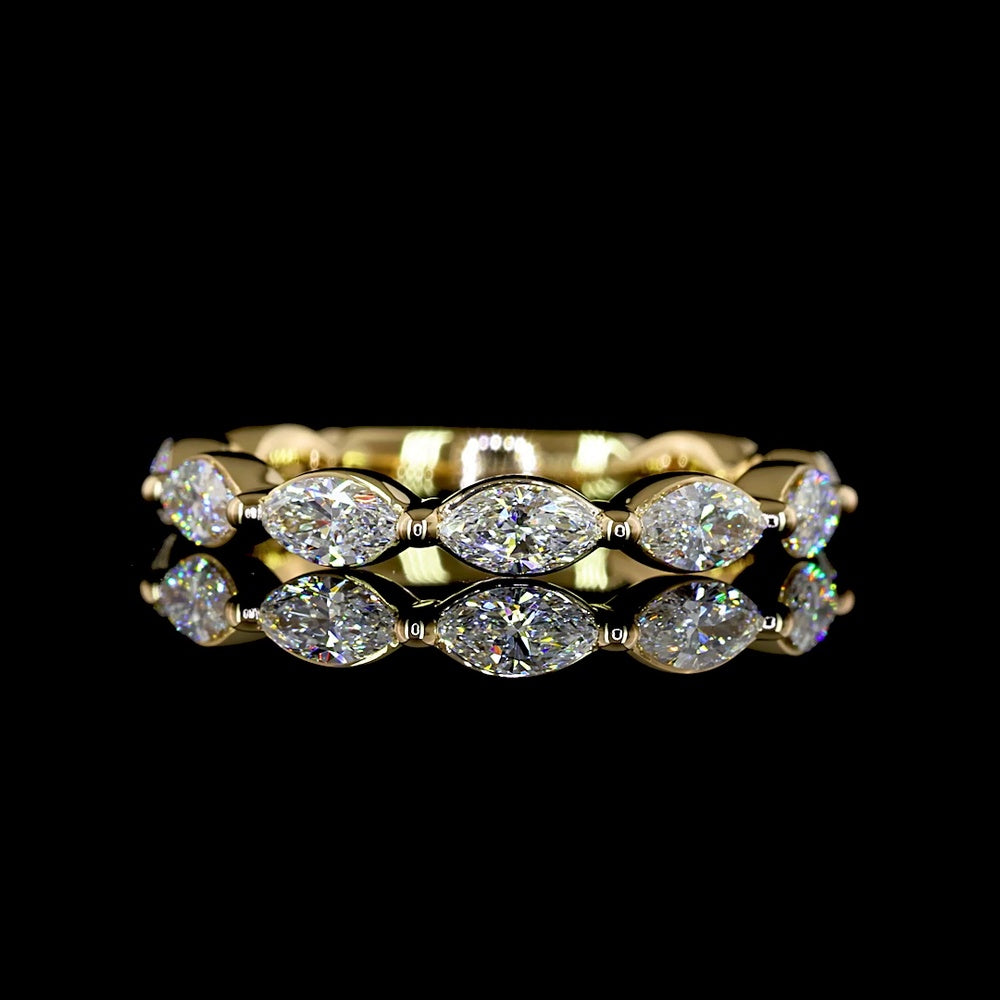 18K Yellow Gold Half Eternity Band with North-South Prong Set Marquise Cut Lab Diamonds - 0.77 Carats Total Diamond Weight - Covaloro Fine Jewelry
