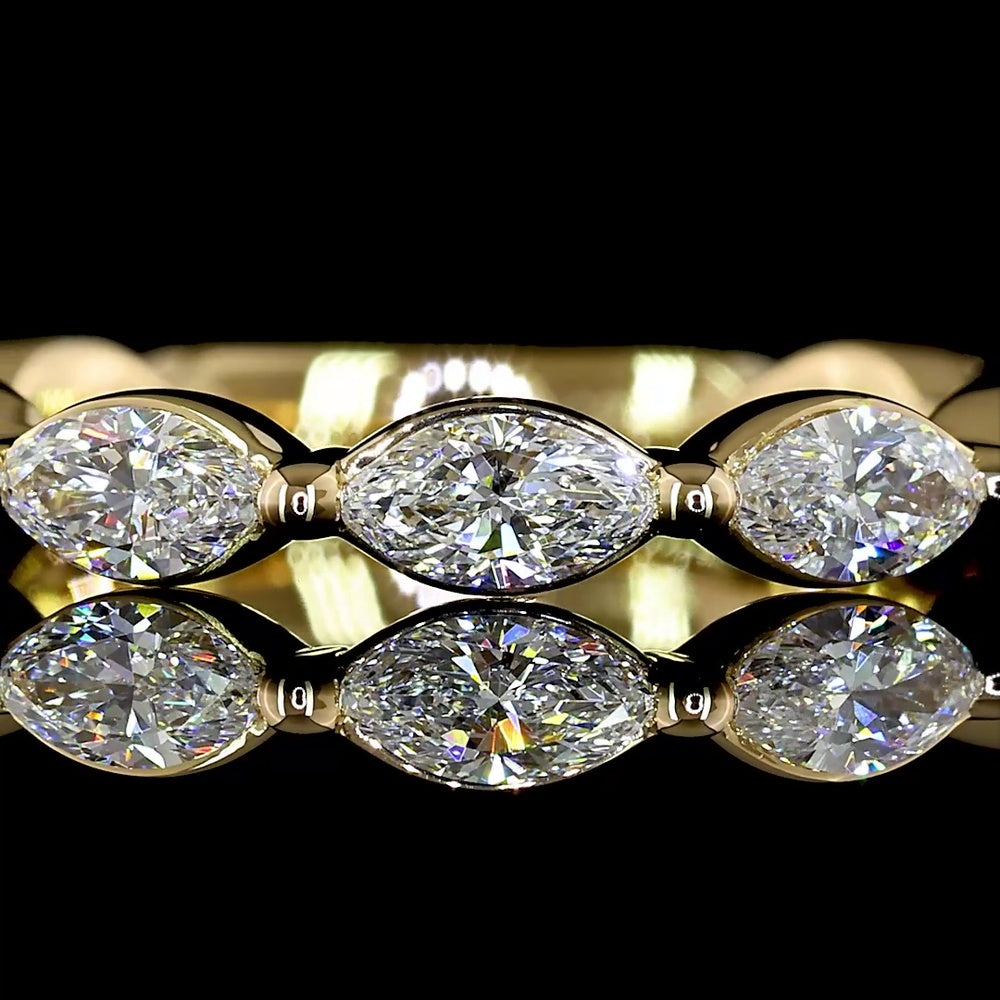18K Yellow Gold Half Eternity Band with North-South Prong Set Marquise Cut Lab Diamonds - 0.77 Carats Total Diamond Weight - Covaloro Fine Jewelry