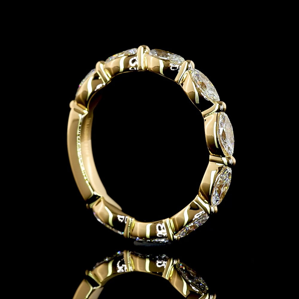 18K Yellow Gold Half Eternity Band with North-South Prong Set Marquise Cut Lab Diamonds - 0.77 Carats Total Diamond Weight - Covaloro Fine Jewelry