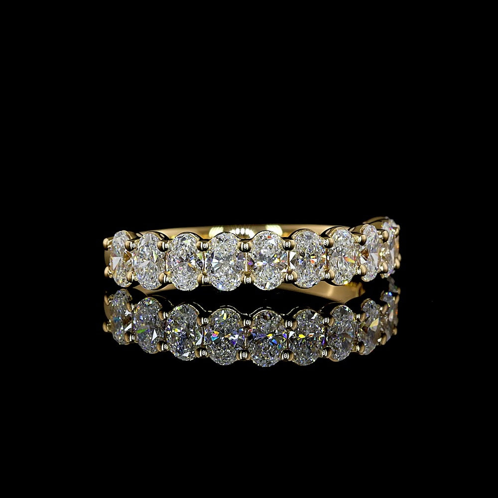18K Yellow Gold Half Eternity Band with Prong Set Oval Cut Lab Diamonds - 1.01 Carat Total Diamond Weight, E-F Color VS1 Clarity, North-South Orientation - Covaloro Fine Jewelry