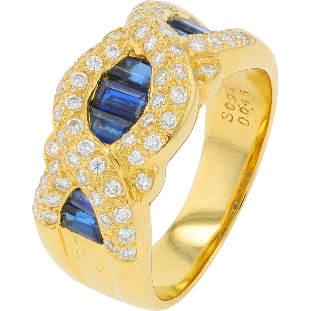 18K Yellow Gold Halo Ring with 0.95 Carat Sapphire and 0.46 Carat Round Diamond Accents - Size 6.25