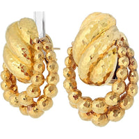 18K Yellow Gold Hammered Textured Door Knocker Earrings by David Webb - Sculptural Design, Clip-On Closure