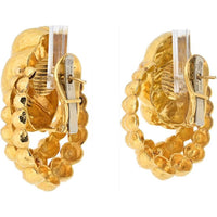 18K Yellow Gold Hammered Textured Door Knocker Earrings by David Webb - Sculptural Design, Clip-On Closure