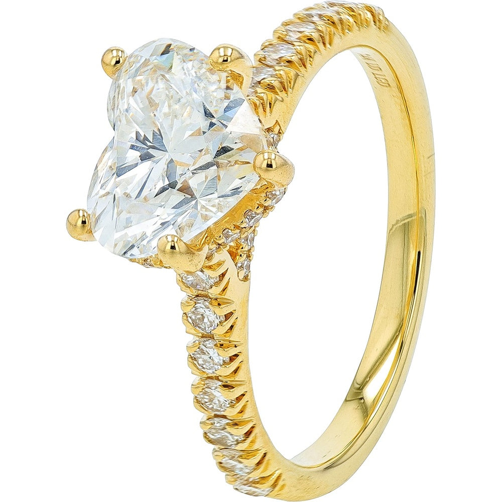 18K Yellow Gold Heart Cut Lab Grown Diamond Engagement Ring with Micro-Prong Accent Band - 2.50 Carat Total Diamond Weight