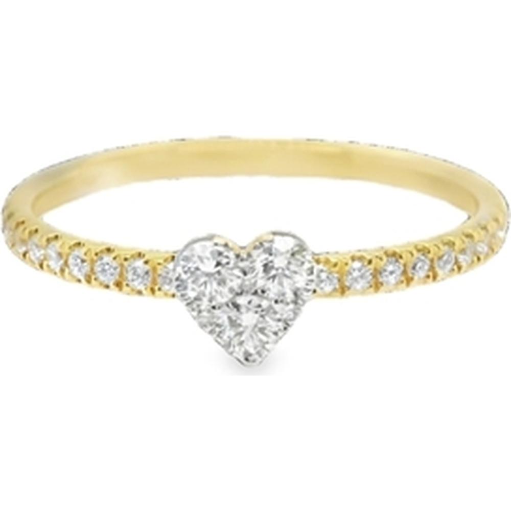18K Yellow Gold Heart Diamond Ring with Diamond Accent Band by Afarin