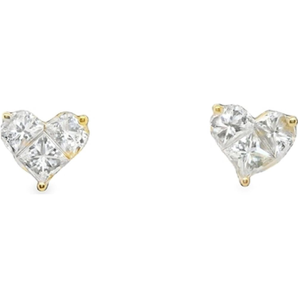 18K Yellow Gold Heart Diamond Stud Earrings by Afarin