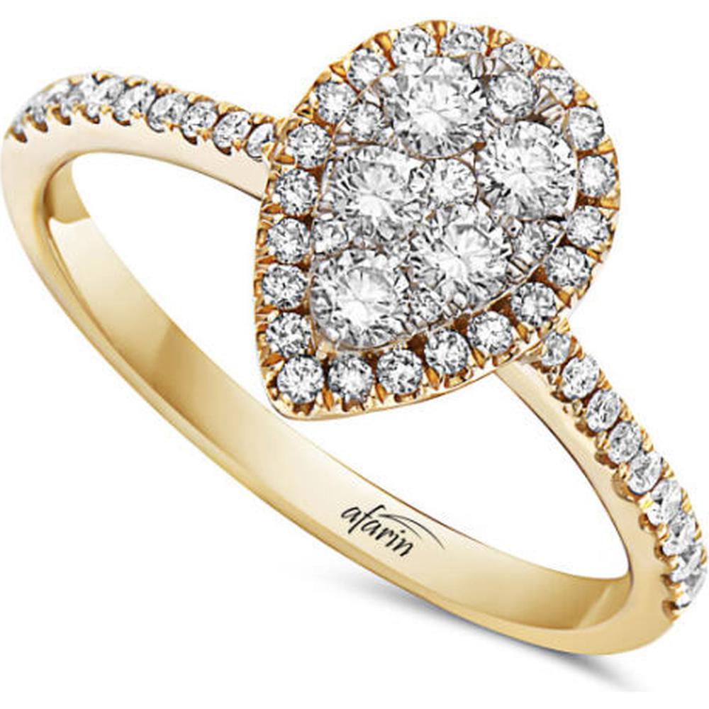 18K Yellow Gold Heart Halo Diamond Ring with Round Diamond Cluster Center by Afarin